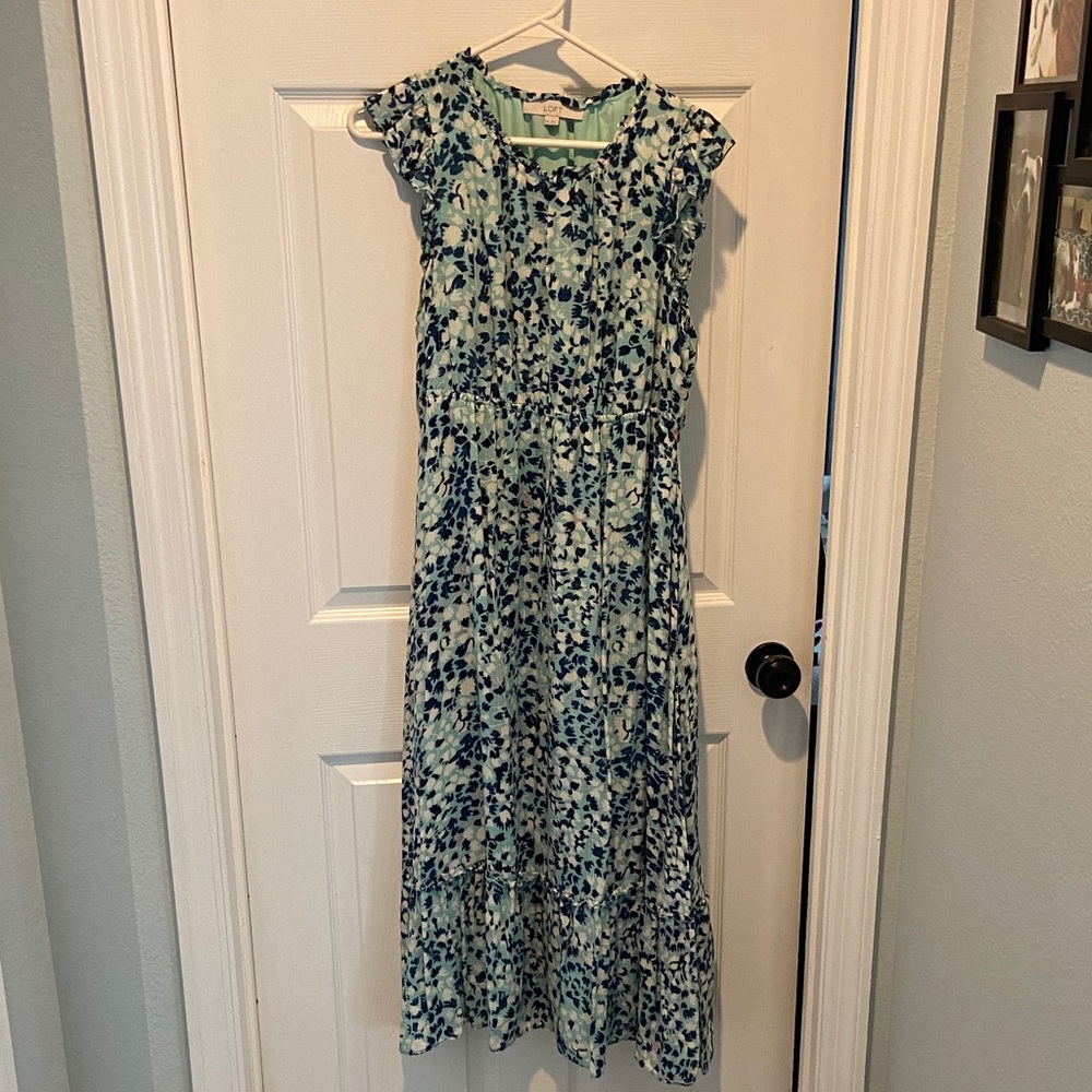 LOFT Teal and Navy Floral Maxi Dress
